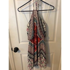 colorful floral print high neck dress